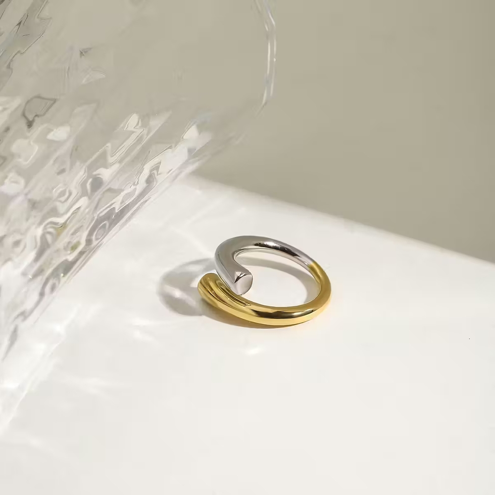 18k Gold Plated Adjustable Two-Tone Gold and Silver Ring